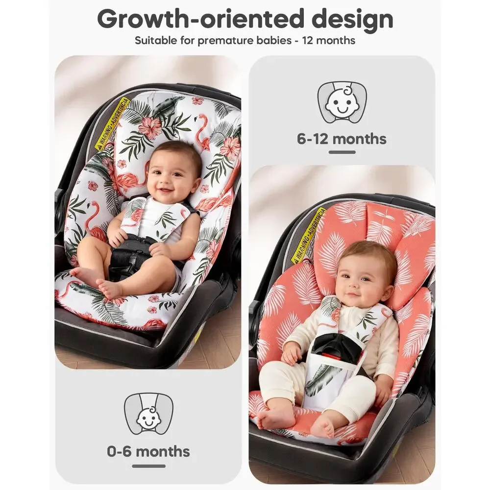 Mamatepe Flamingo Car Seat Insert for Newborn, Reversible Baby Head Body Support